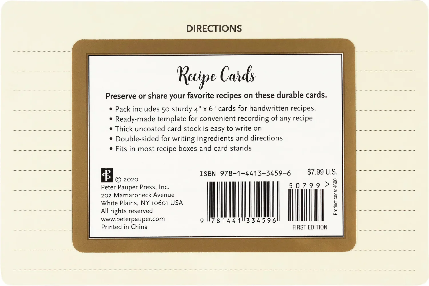 Peter Pauper Press Recipe Card Refills oppskriftskort 50-pakning arkivkvalitet