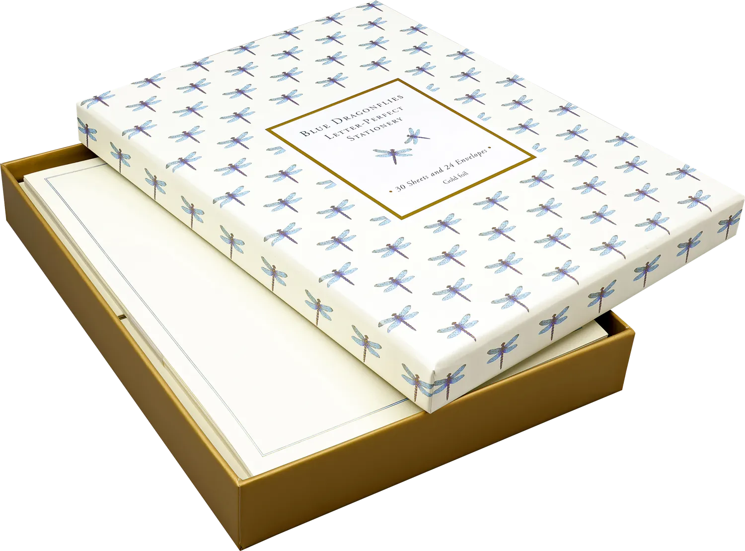 Peter Pauper Press Blue Dragonfly brevpapirsett 30 ark gull