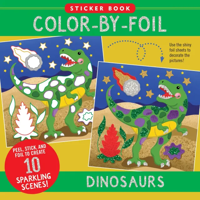 Peter Pauper Press Color-By-Foil Dinosaurs klistremerkebok folie