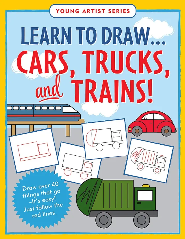 Learn to Draw Cars Trucks Trains tegnebok barn 48 sider