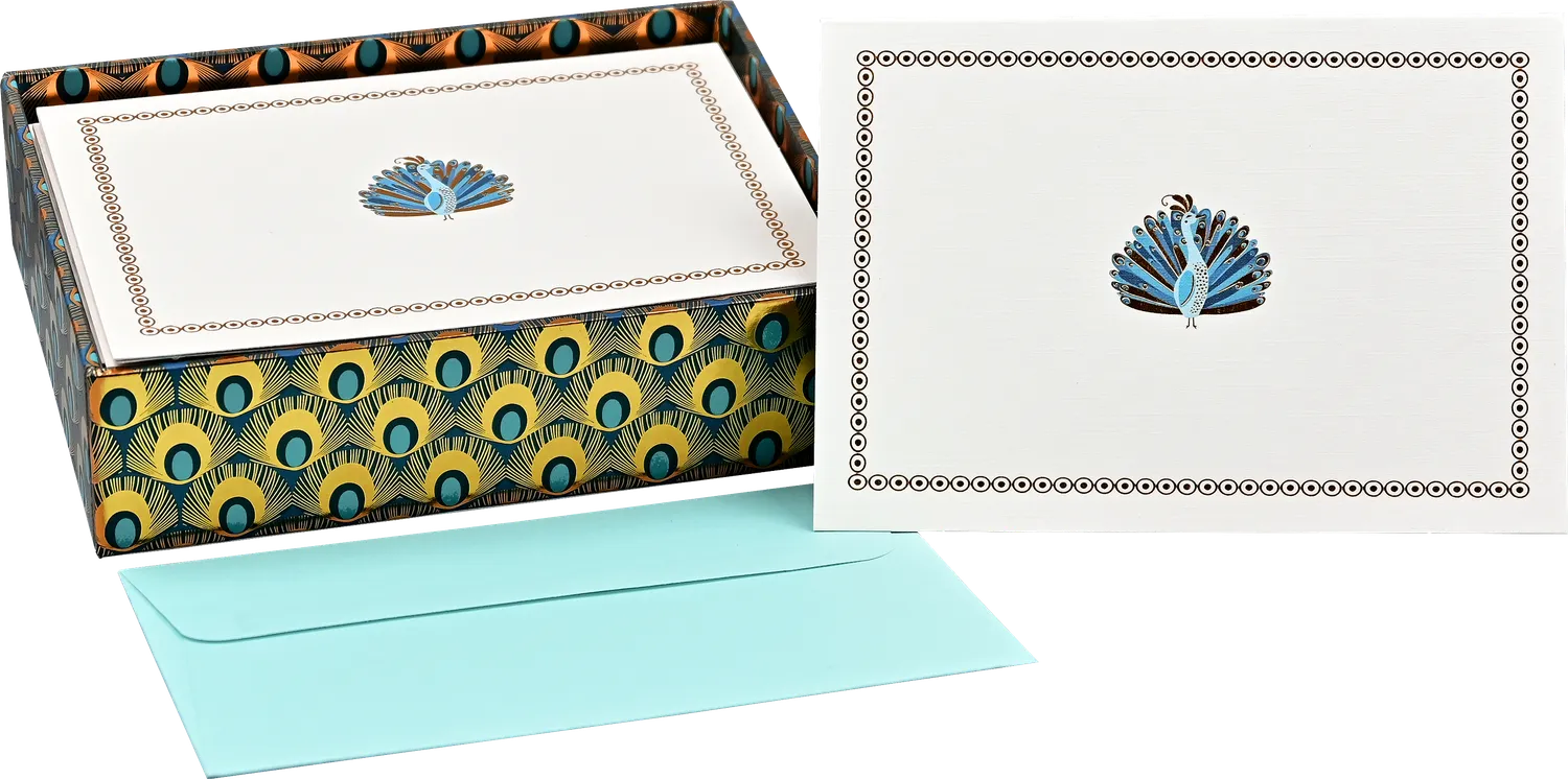 Peter Pauper Press Peacock notatkort 14 stk gullfolie