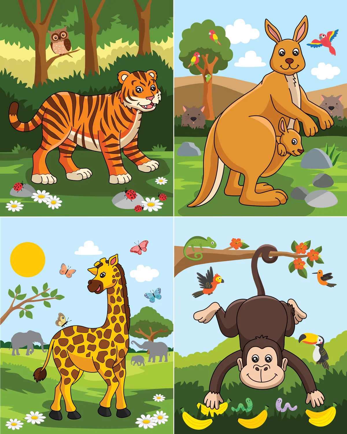 Color With Water Wild Animals malebok med vannpenn 4 tavler
