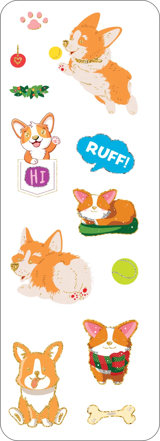 Peter Pauper Press Corgis Sticker Set klistremerker 65 stk holografisk