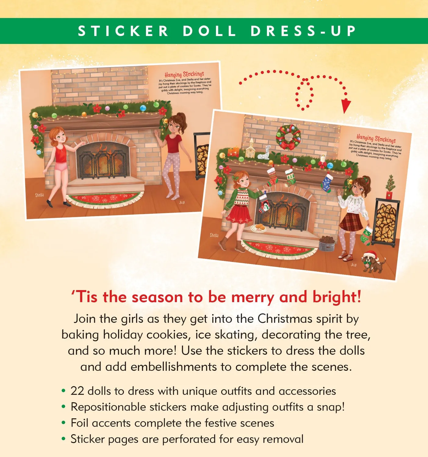 Peter Pauper Press Christmas Sticker Doll Dress-Up Book klistremerkebok 5+