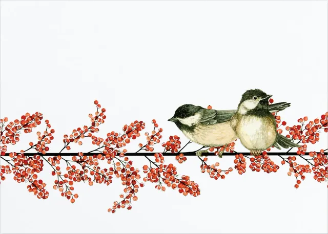 Peter Pauper Press Winterberry Chickadees julekort 20 stk
