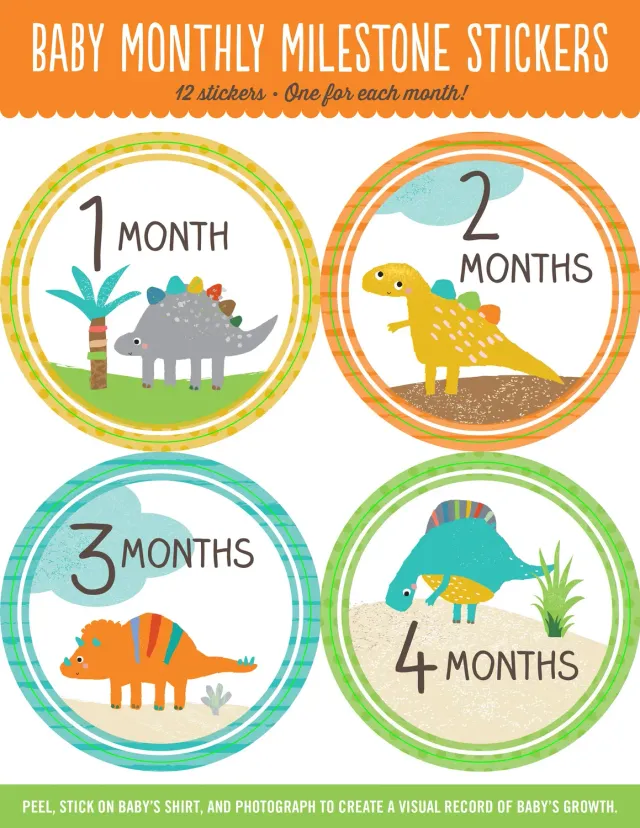 Peter Pauper Press baby månedsklistremerker dinosaur 12-pk
