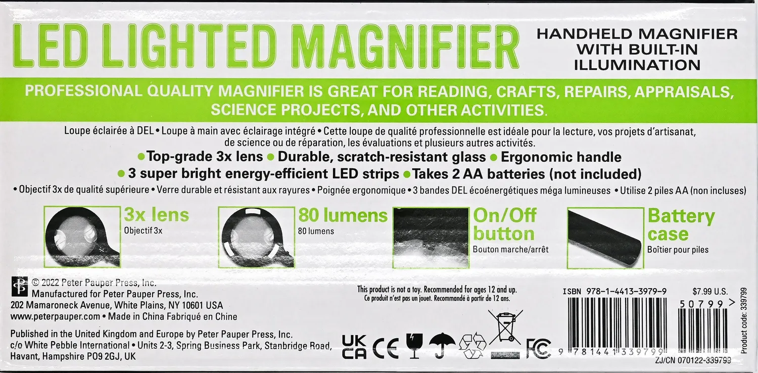Peter Pauper Press Handheld LED forstørrelsesglass med lys 3x