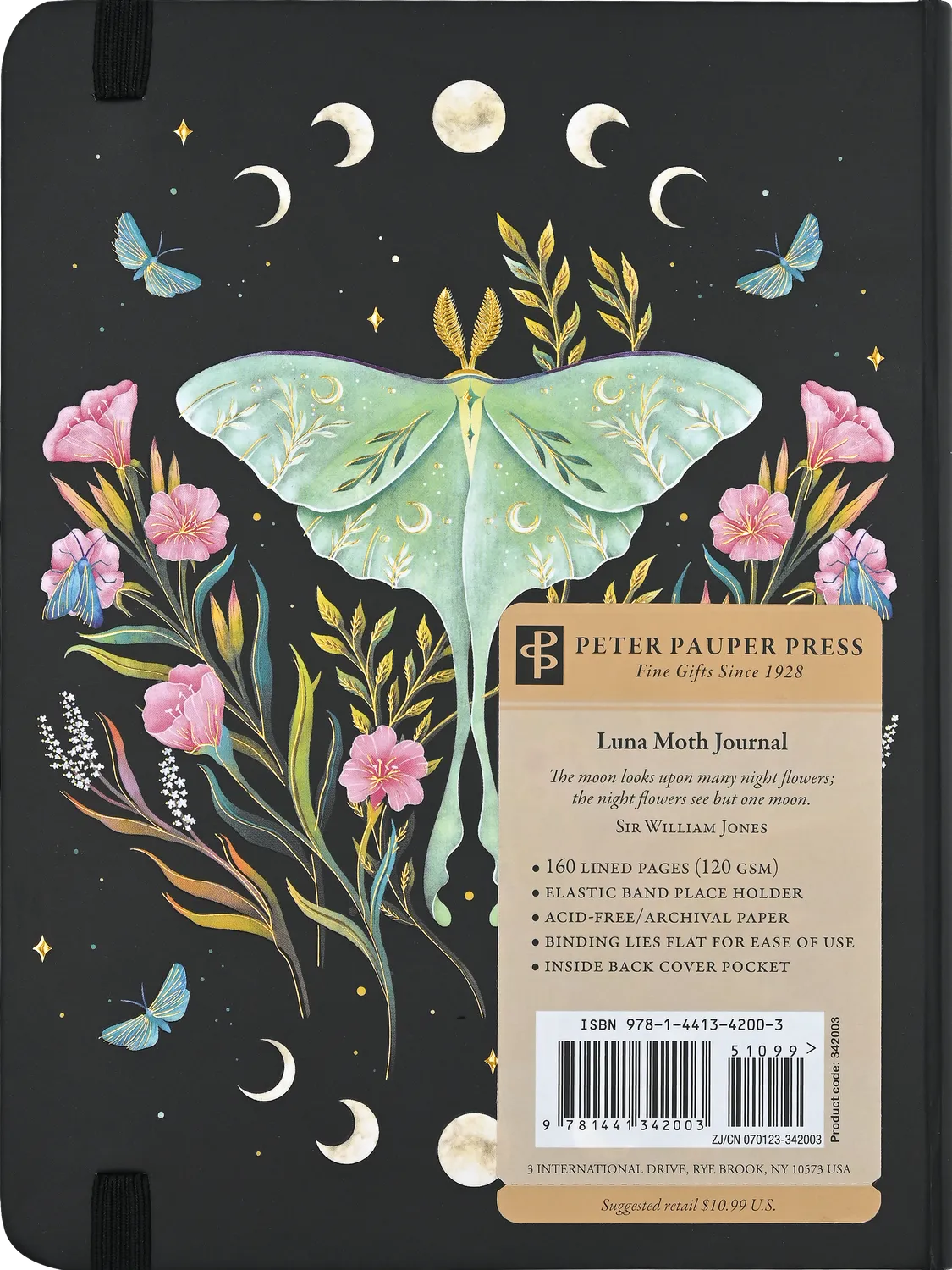 Peter Pauper Press Luna Moth Journal notatbok 160 sider sort