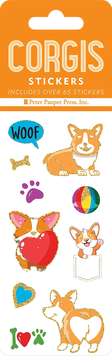 Peter Pauper Press Corgis Sticker Set klistremerker 65 stk holografisk
