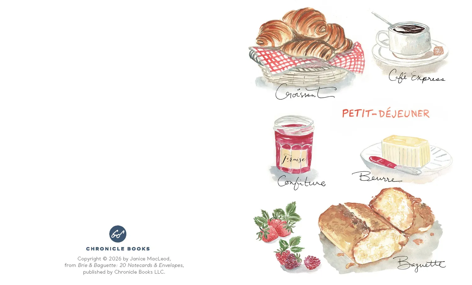 Brie Baguette Notes 20 notatkort eske franske