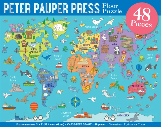 Peter Pauper Press World Map gulvpuslespill 48 brikker