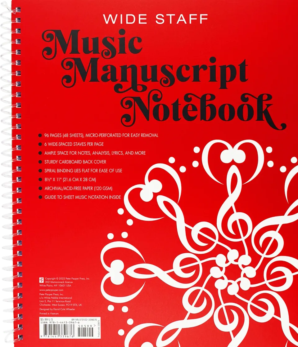 Peter Pauper Press Music Manuscript Wide Staff notebok 96 sider