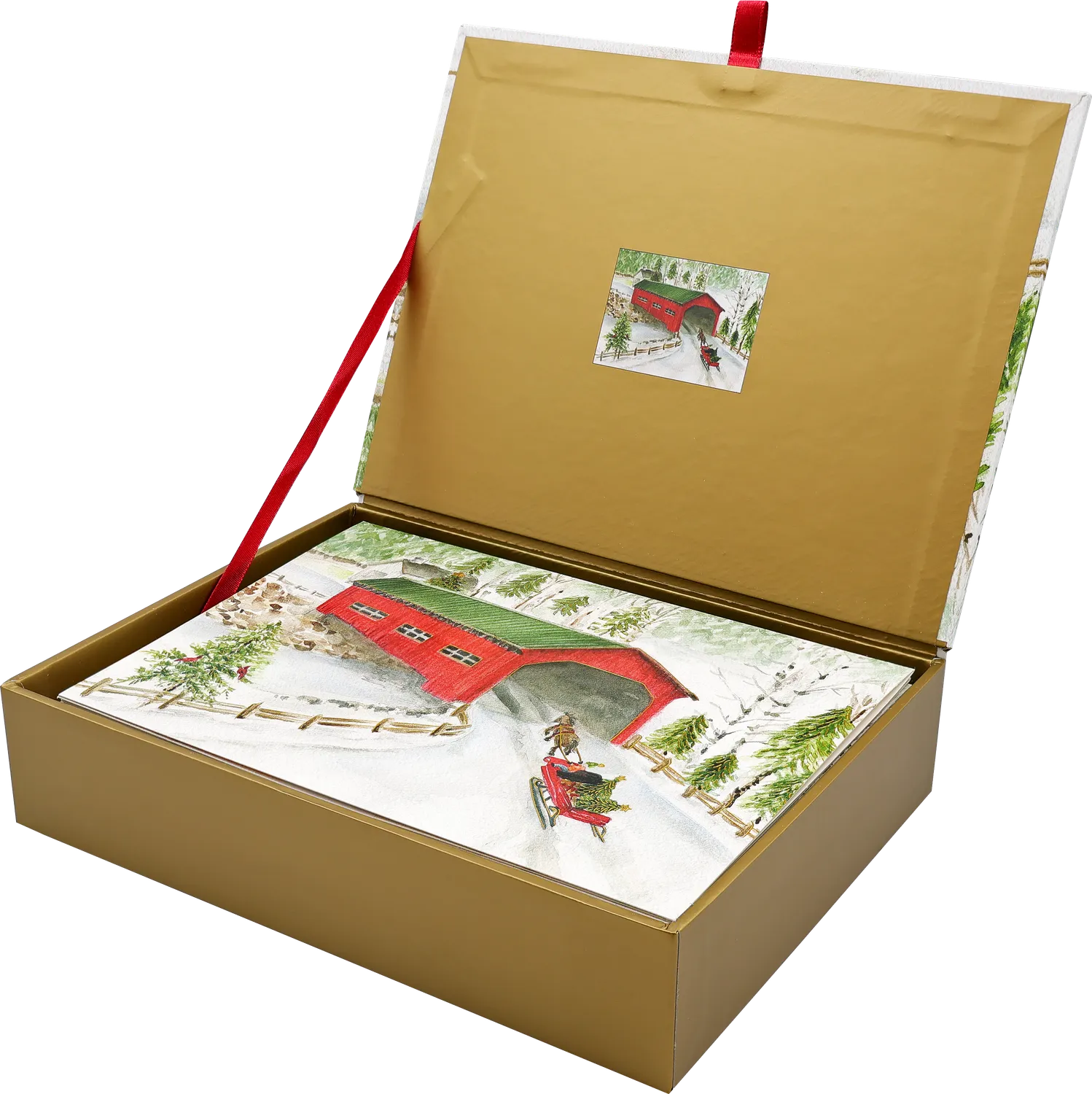 Peter Pauper Press Snowy Sleigh Ride Deluxe julekort 20-pk gull