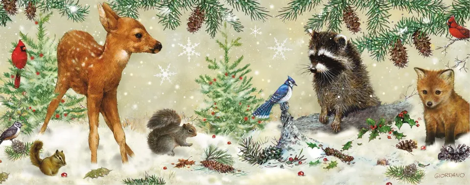 Peter Pauper Press Winter Forest Friends julekort panoramakort 20-pk