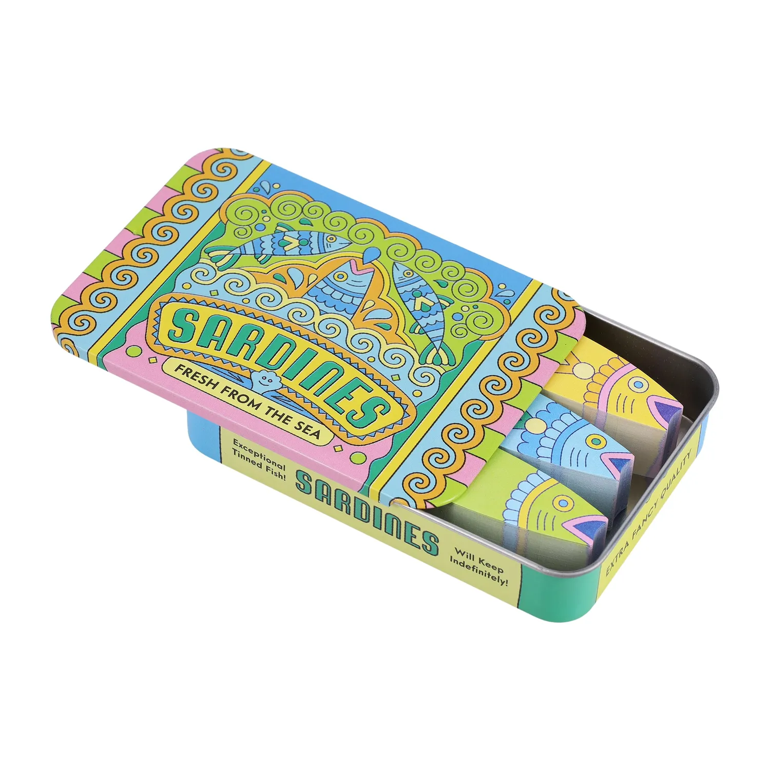 Chronicle Books Sardines Fishy Sticky Notes notatblokk 3-pakning i boks