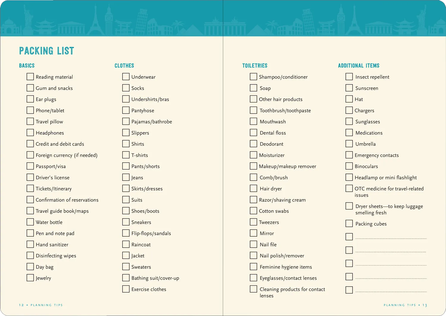 Peter Pauper Press Travel Checklist reisejournal 14 dager