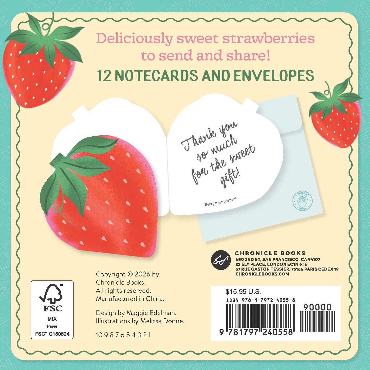 Chronicle Books Paper Produce Strawberry notecards 12 stk jordbær
