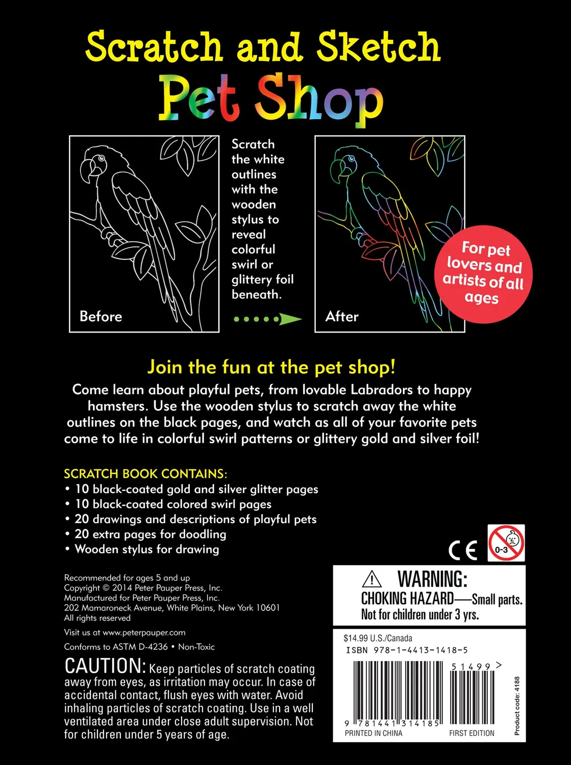 Peter Pauper Press Scratch and Sketch Pet Shop skrapebok glitter