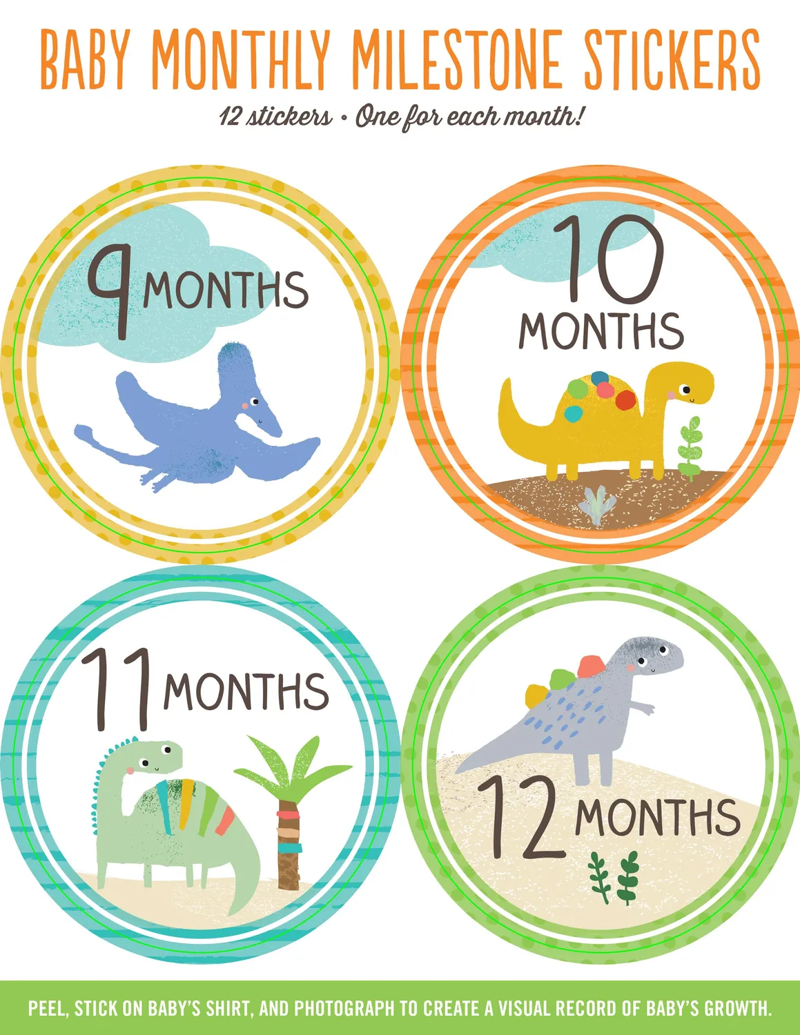 Peter Pauper Press baby månedsklistremerker dinosaur 12-pk