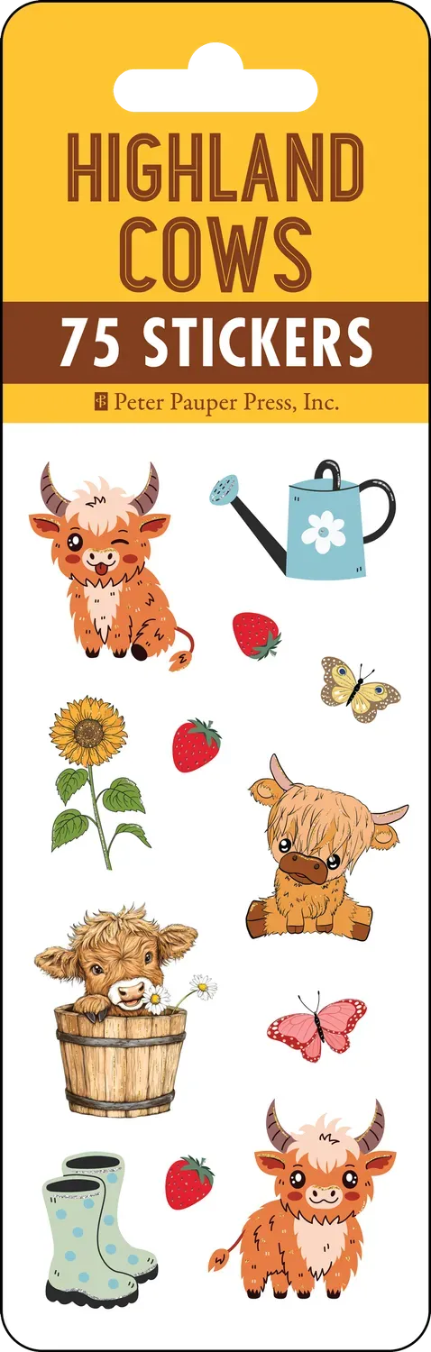Peter Pauper Press Highland Cows klistremerker 75-pk folie