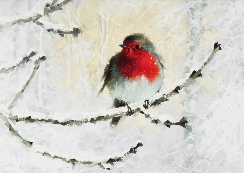 Peter Pauper Press English Robin in Winter julekort 20-pk glitter