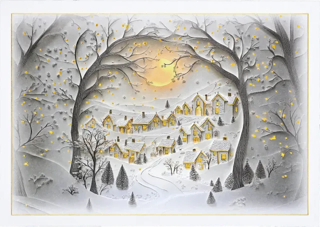 Peter Pauper Press Wintry Village julekort 20-pk gullfolie