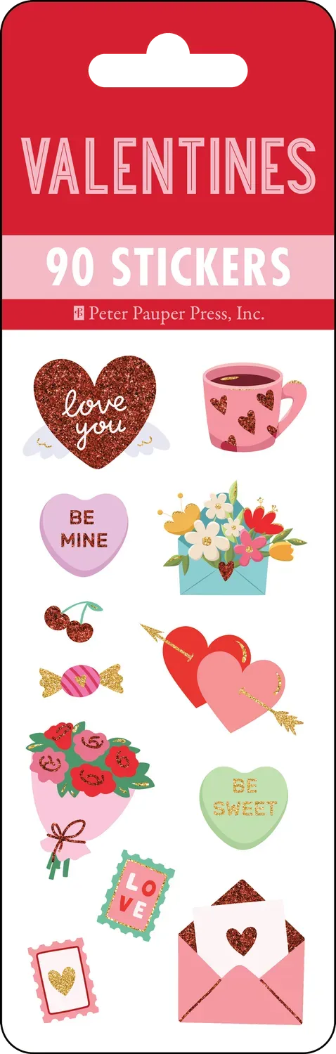 Peter Pauper Press Valentines klistremerker hjerter 90 stk folie