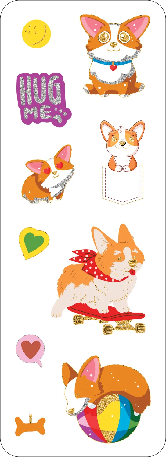 Peter Pauper Press Corgis Sticker Set klistremerker 65 stk holografisk