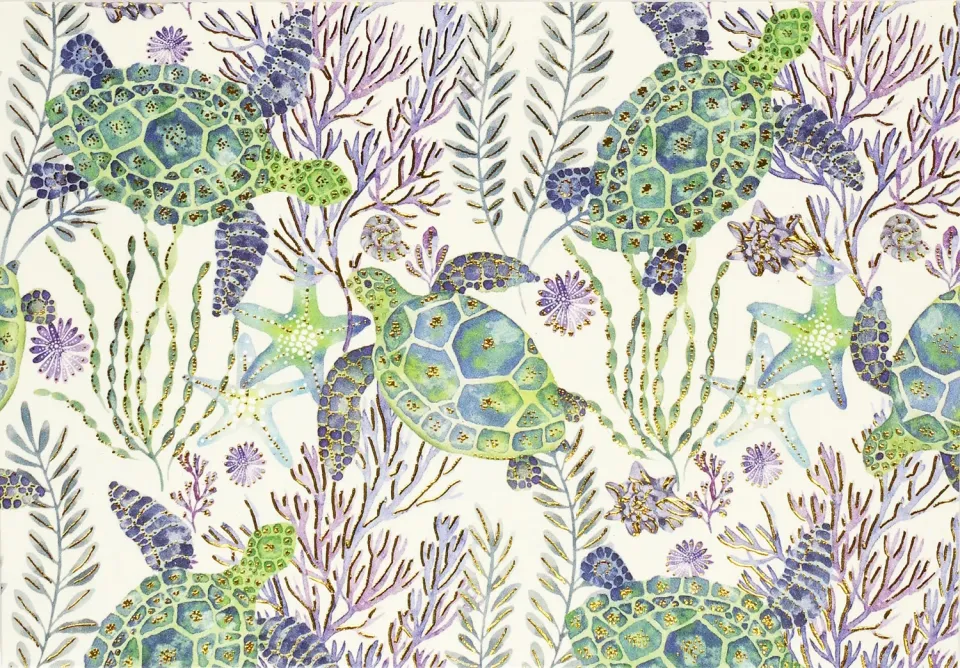 Peter Pauper Press Sea Turtles notekort 14 stk gullfolie