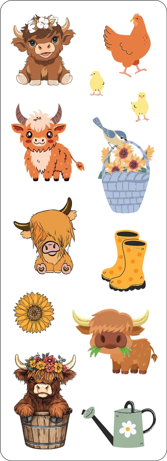 Peter Pauper Press Highland Cows klistremerker 75-pk folie