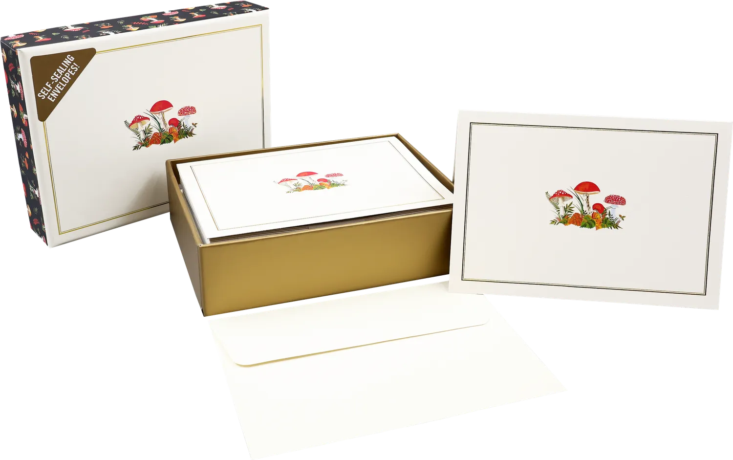 Peter Pauper Press Mushrooms notatkort 14 stk sopp gull