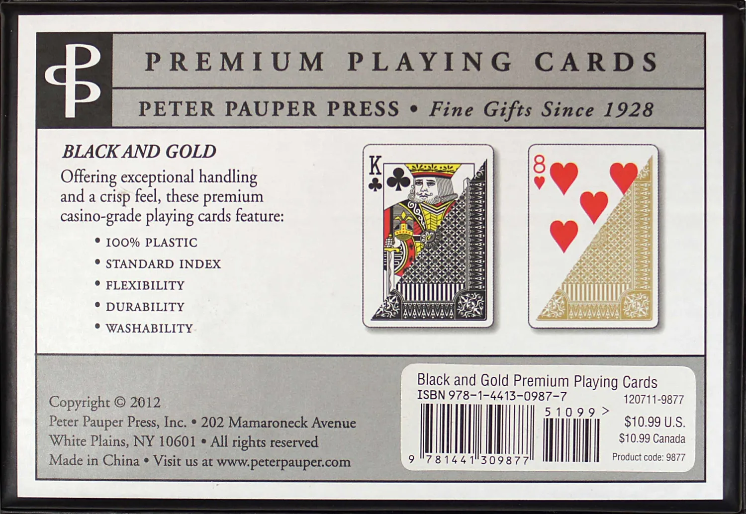 Peter Pauper Press Black & Gold spillkort standard 2-pak plast
