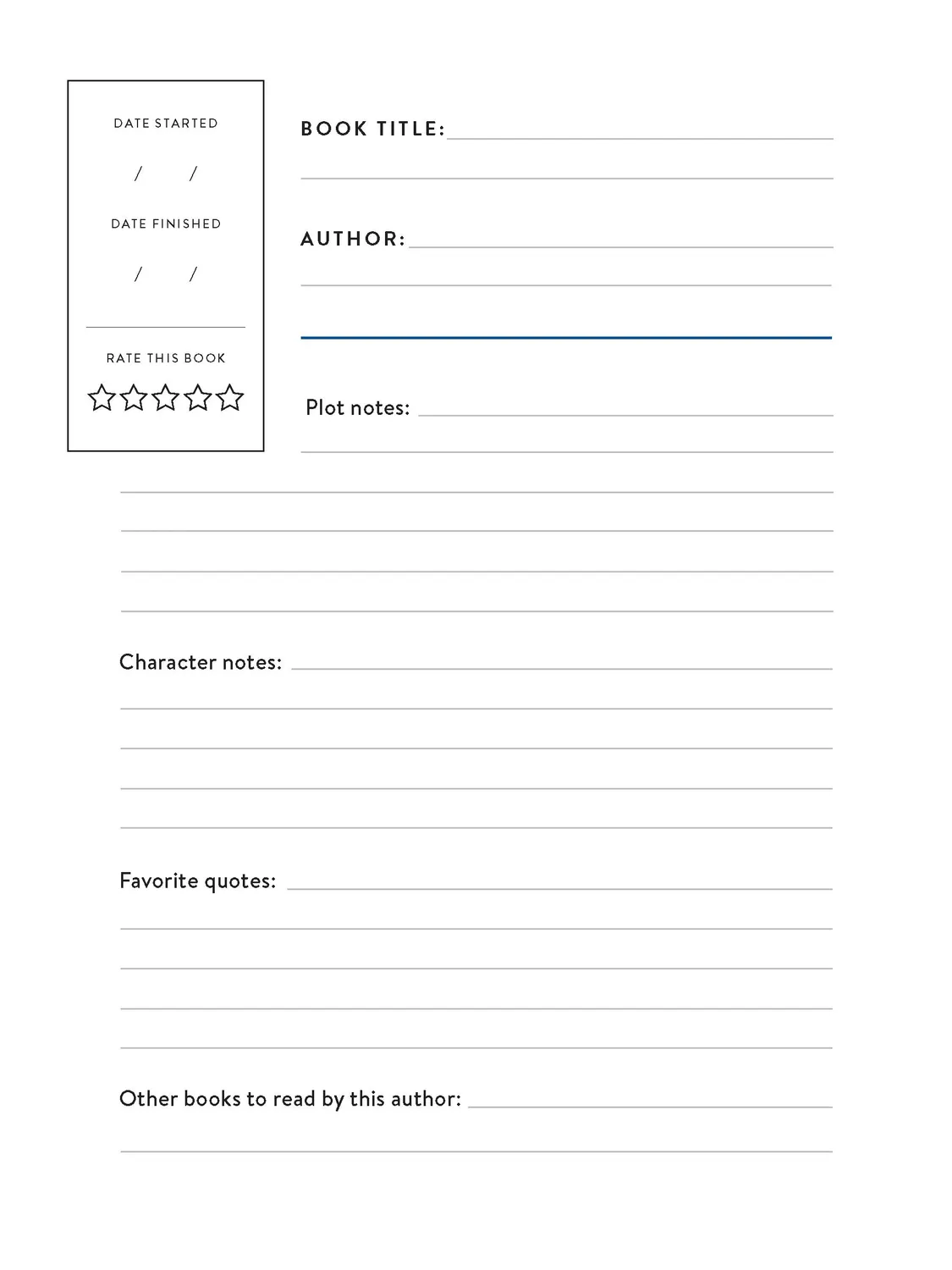 Bibliophile Reader's Journal notatbok lesedagbok illustrert