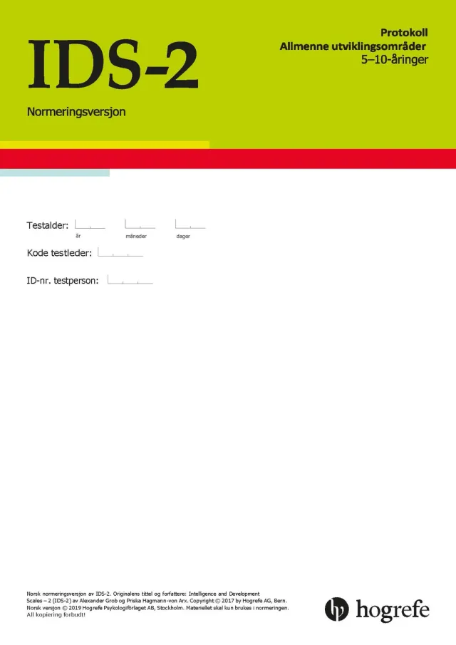 Hogrefe IDS-2 utviklingsprotokoll skjema 19-30 generell alle aldre