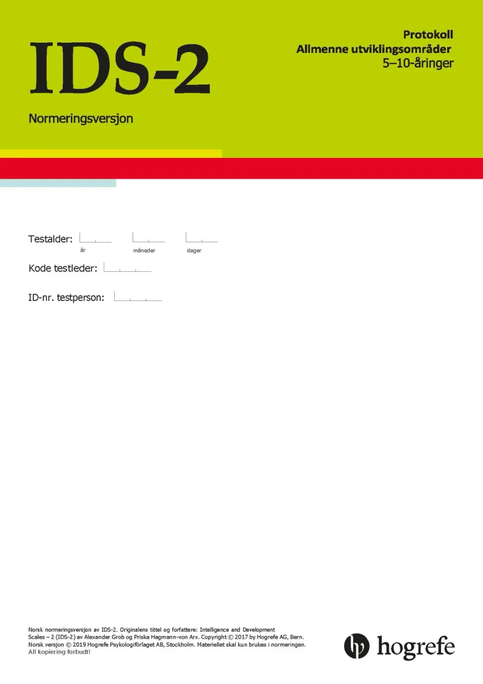 Hogrefe IDS-2 utviklingsprotokoll skjema 19-30 generell alle aldre