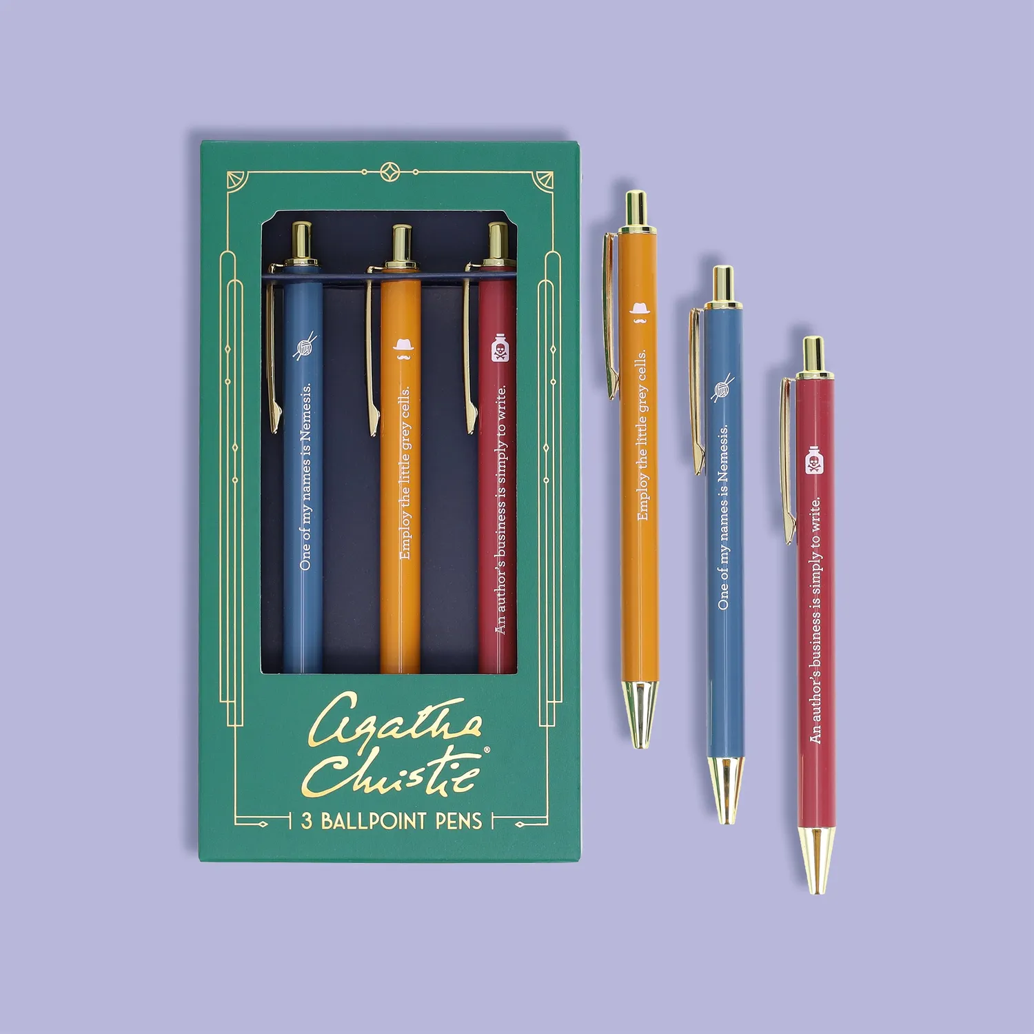 Agatha Christie Pen Set kulepenner 3 stk sitater