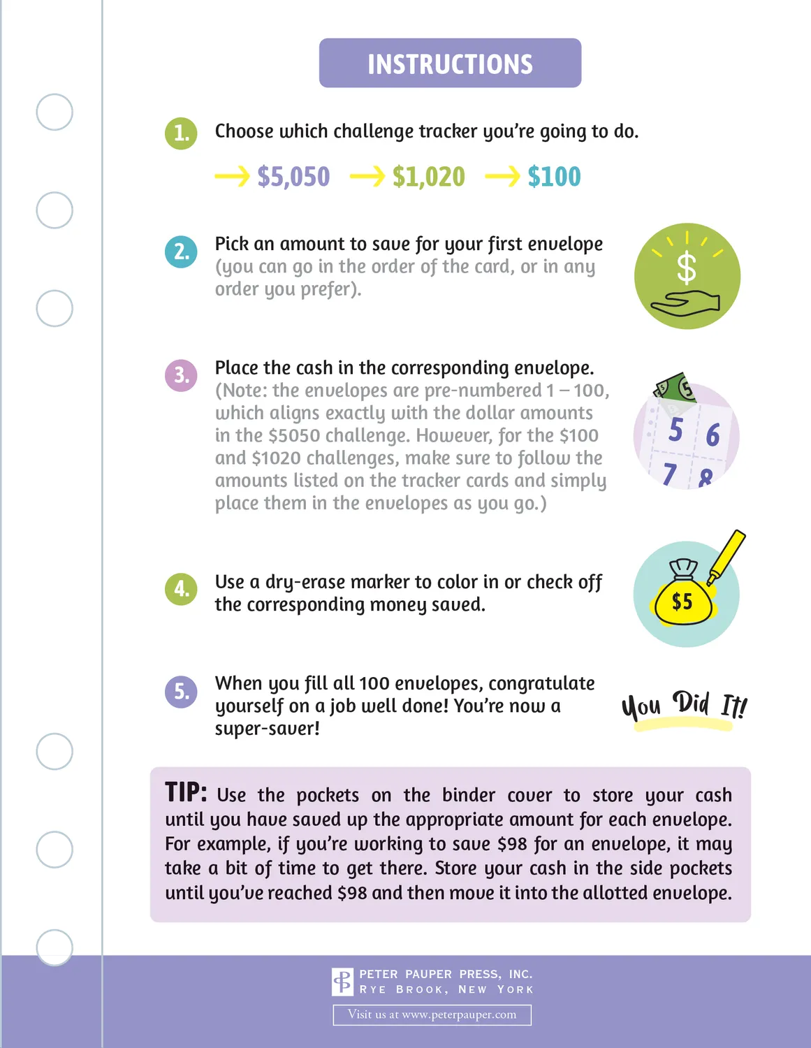 Peter Pauper Press 100 Envelope Savings Challenge spareperm
